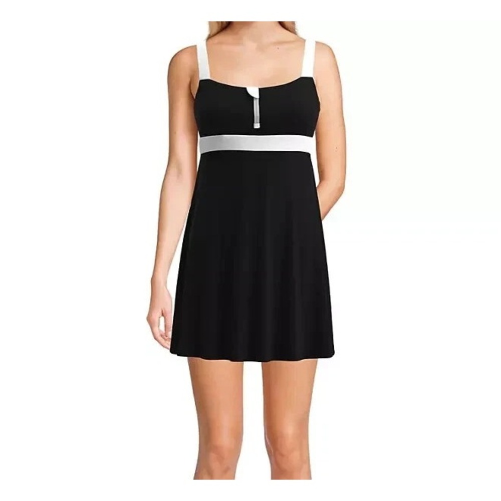 Lands' End Black One-Piece Swimdress with White Accents